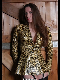Nylon jane in sexy leopard print top and stockings